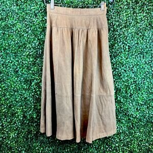 The Eagle's Eye Vintage Tan Brown Genuine‎ Lamb Suede Midi Skirt Womens 12